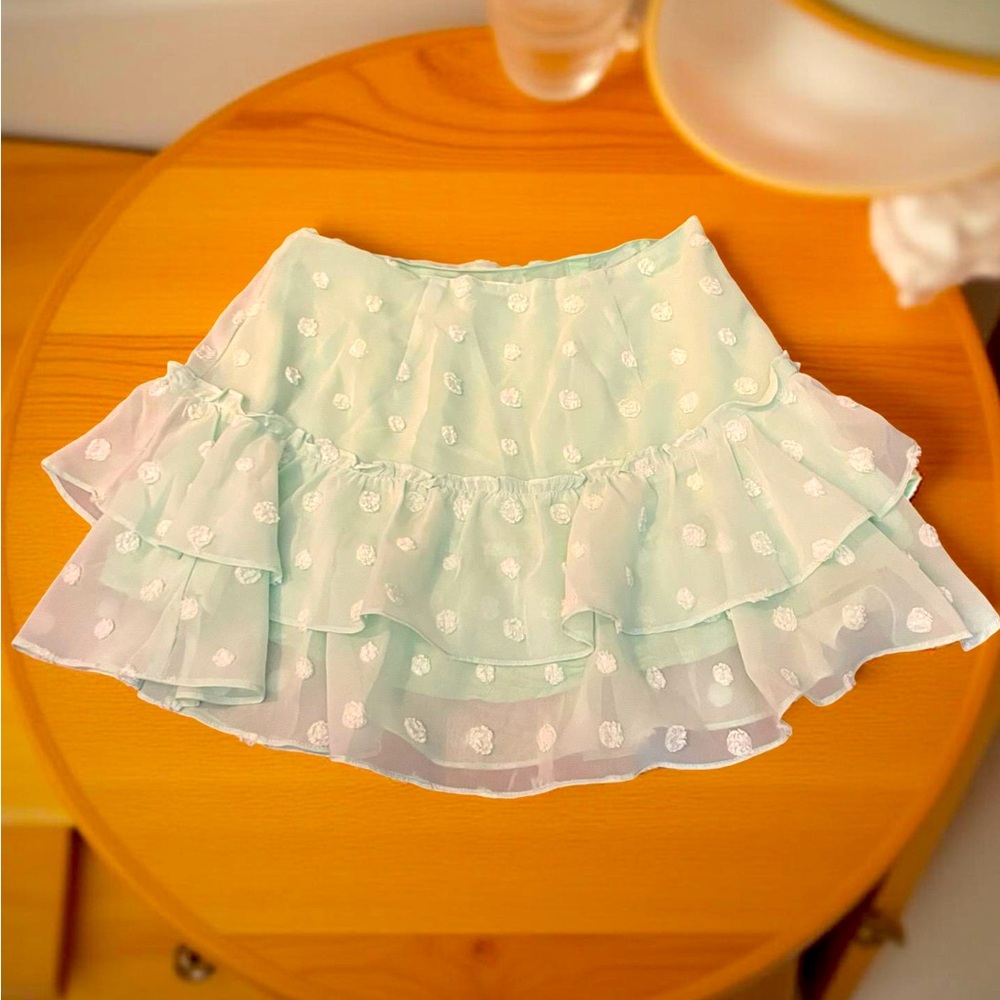 Twenty Ten mint green ruffles mini skirt floral embroidery size small peplum